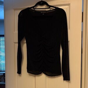 INC International Concepts Black Ruched Long Sleeve Blouse